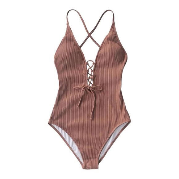 NWT CUPSHE Women's V neck Lace Up One Piece Swimsuit Size L - Picture 5 of 12
